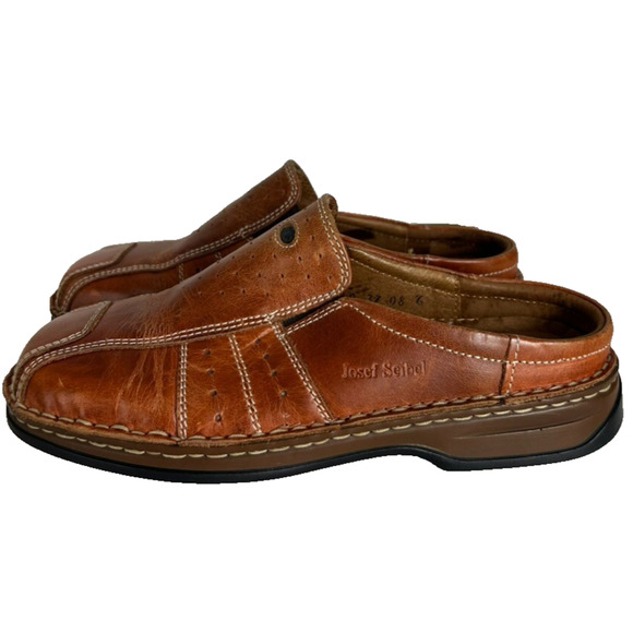 Josef Seibel Womens Brown Leather Square Toe Flat Mule Comfort Shoes Size 37 - Picture 1 of 12